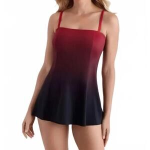 NEW SHAPE SOLVER women's ombre swim dress in ruby ombre